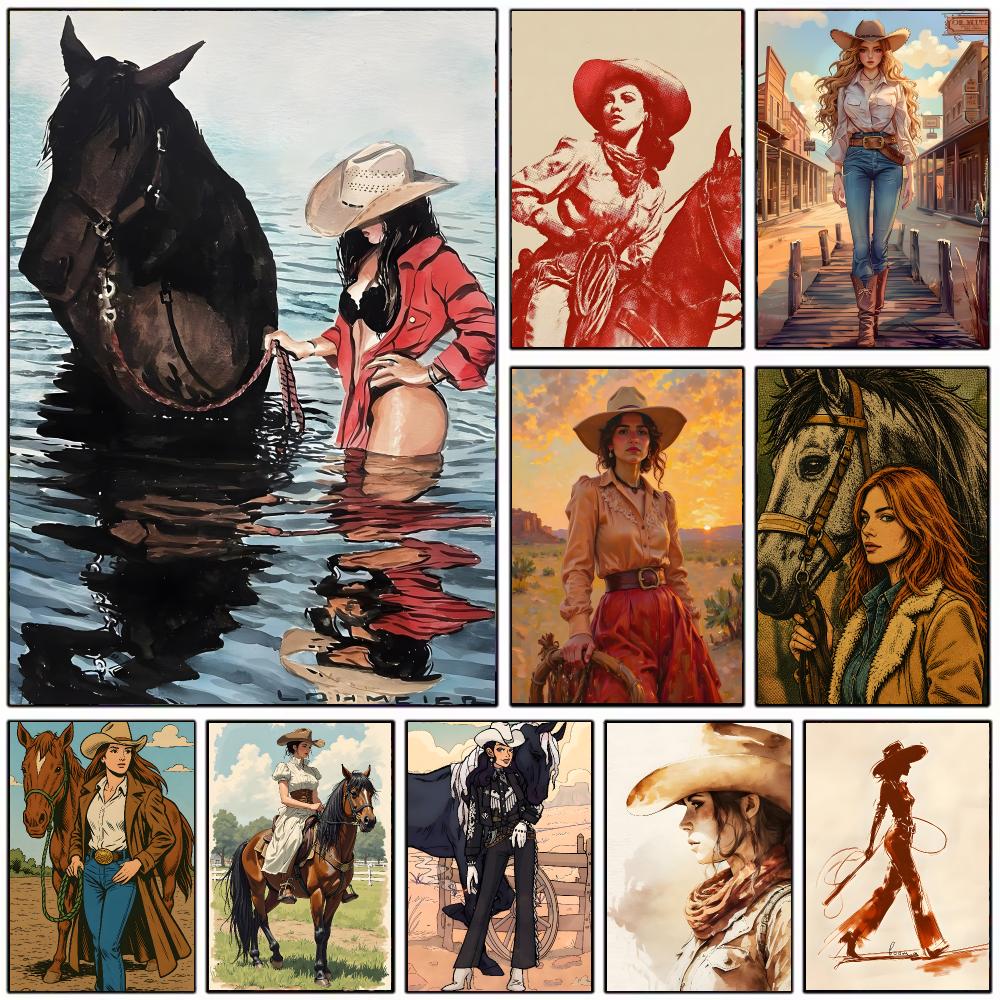 Vintage Collectible Posters - Pôster com tema de cowgirl vintage,